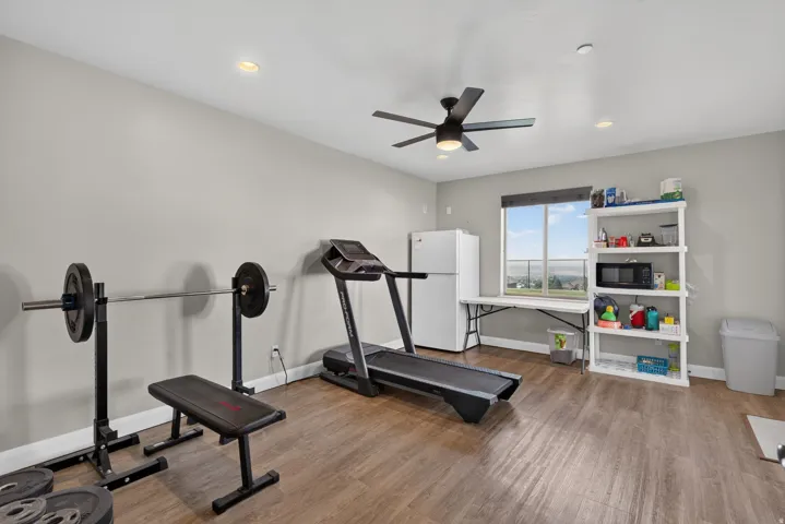 Wood-finish flooring with recessed lighting