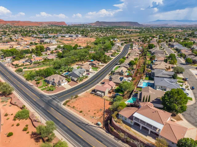 Residential neighborhood with varied architectural styles and mature trees