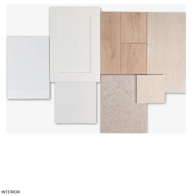 Interior Finishes. A collection of material samples for interior surfaces of the property