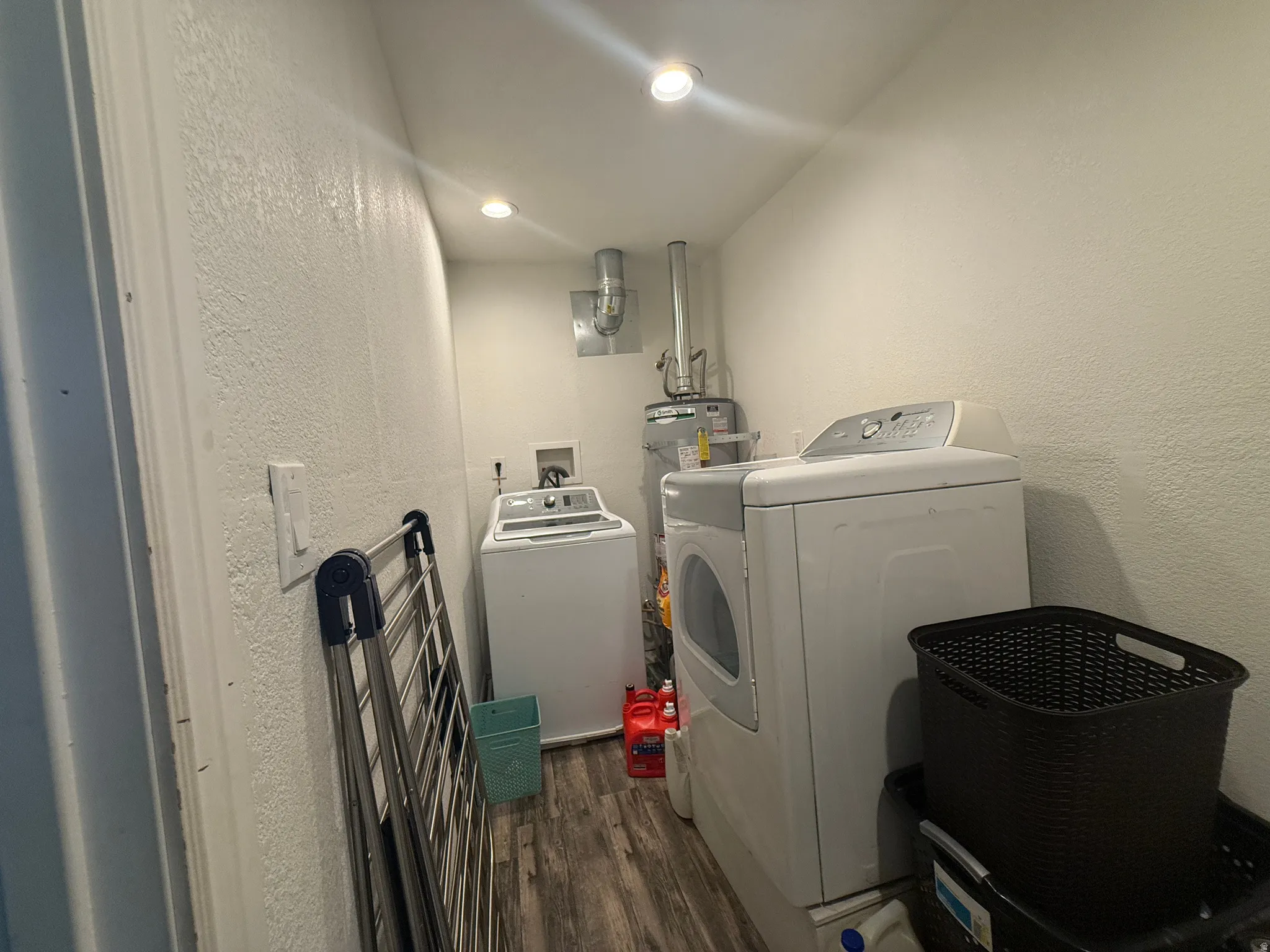 Wood-finish flooring with a utility water heater