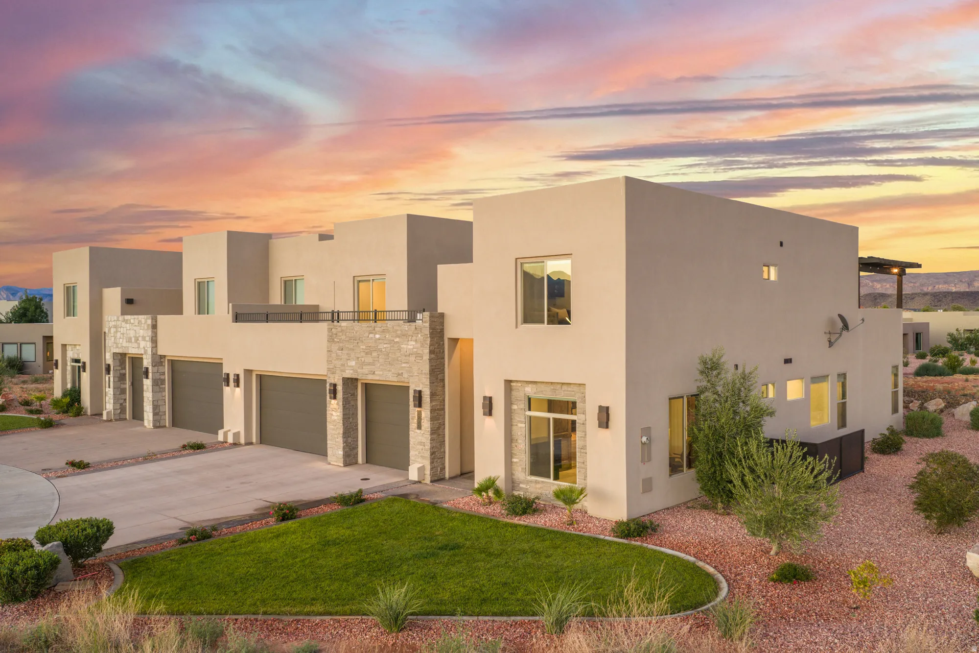 Contemporary stucco exterior with stone accents
