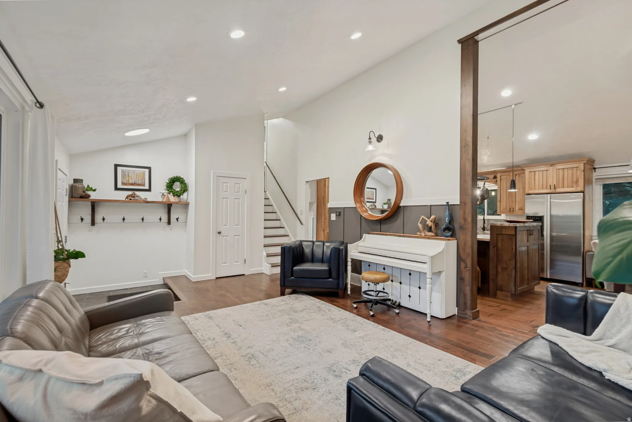 Hardwood-style flooring throughout the main living space