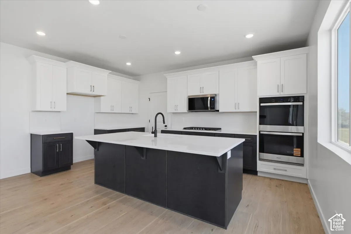 Great cabinets and countertops.  Includes an easy to clean  full quartz backsplash!