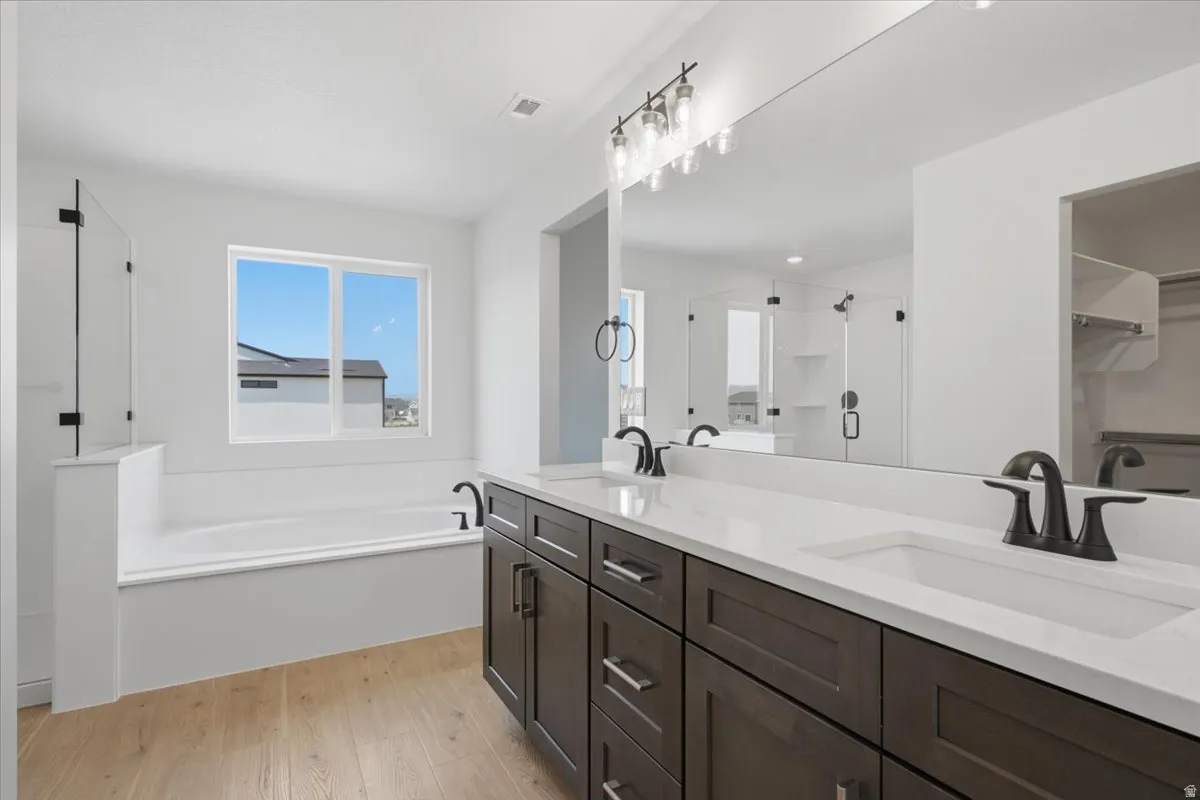 Vanity for days!!   Square sinks and upgraded fixtures.