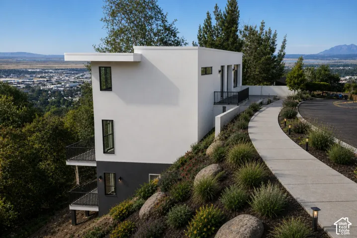 Contemporary architecture with a flat roofline and multi-level exterior