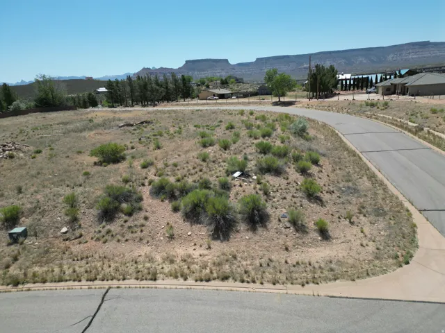 Expansive undeveloped lot featuring natural vegetation, a paved road frontage, and distant mountain backdrops