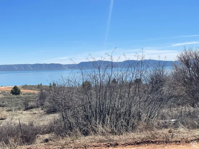 Lakefront property with distant mountain range