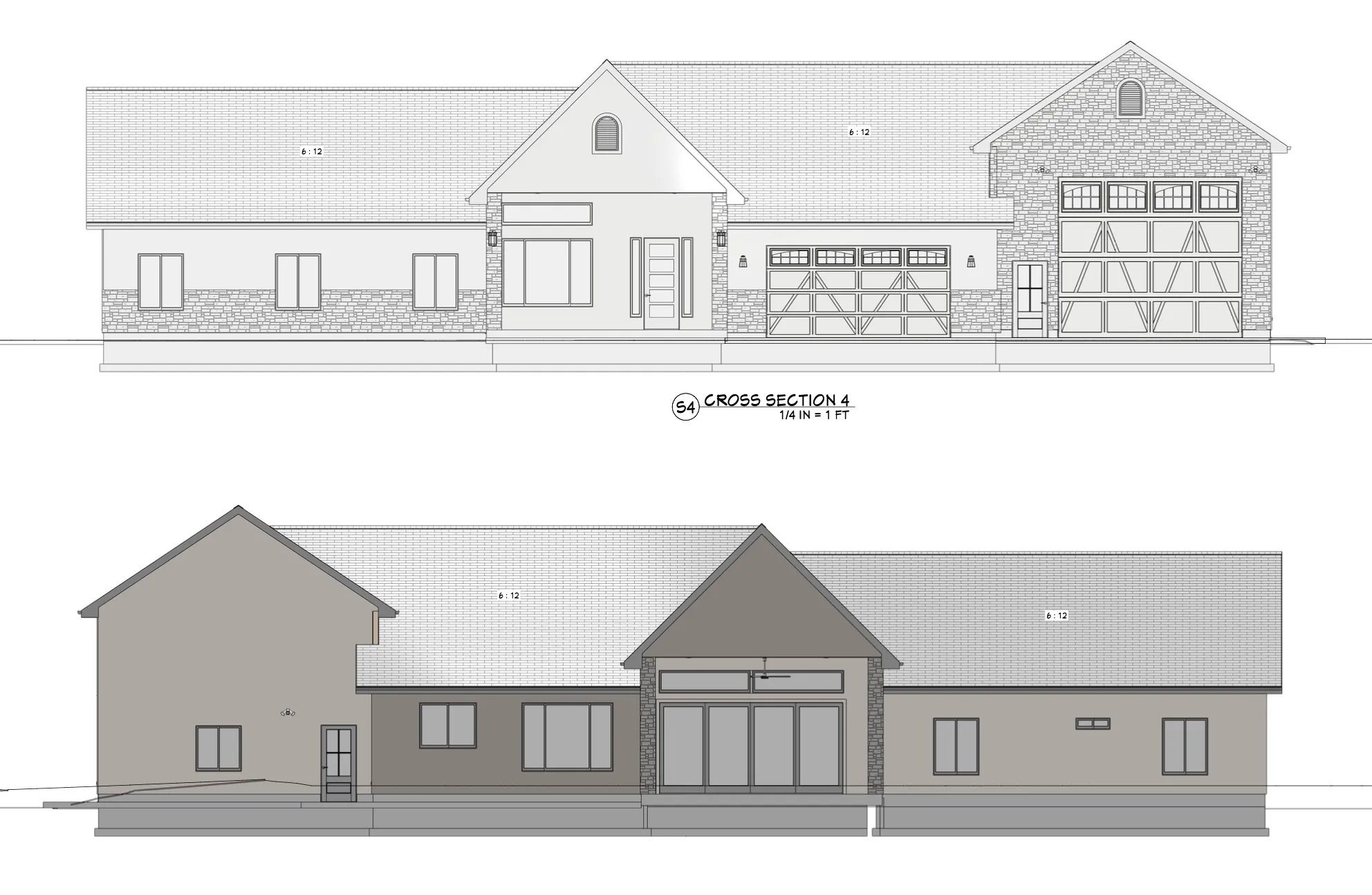 Architectural Plans, Elevations. Providing two distinct exterior views of the property