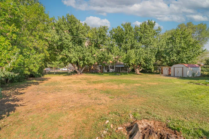 Expansive grassy yard with mature trees