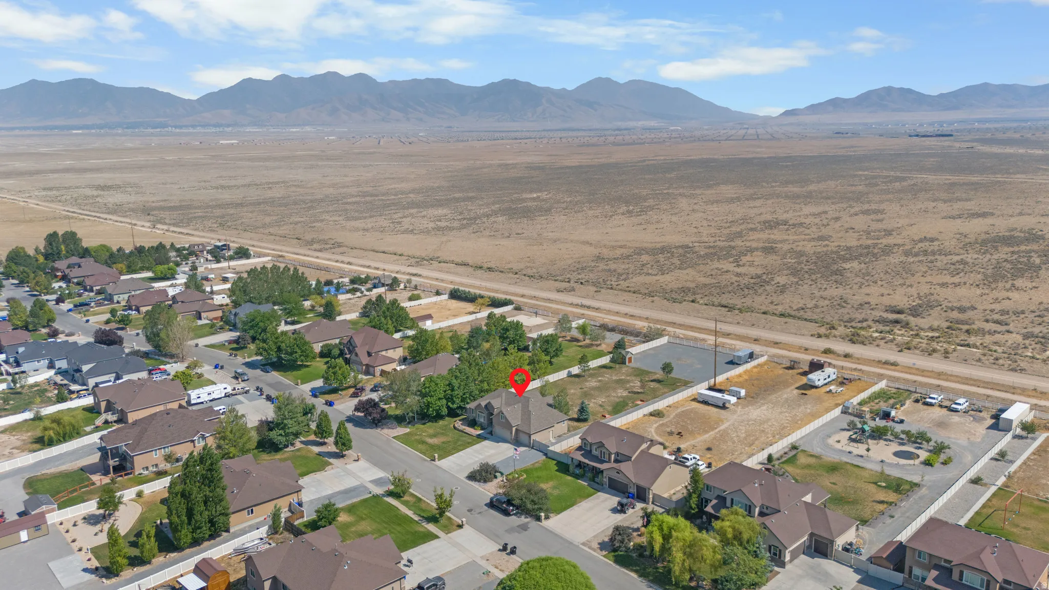 Aerial perspective showcasing the residential neighborhood