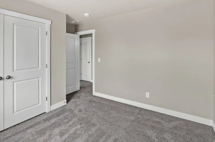 Grey carpet flooring, light neutral-toned walls, and white trim throughout