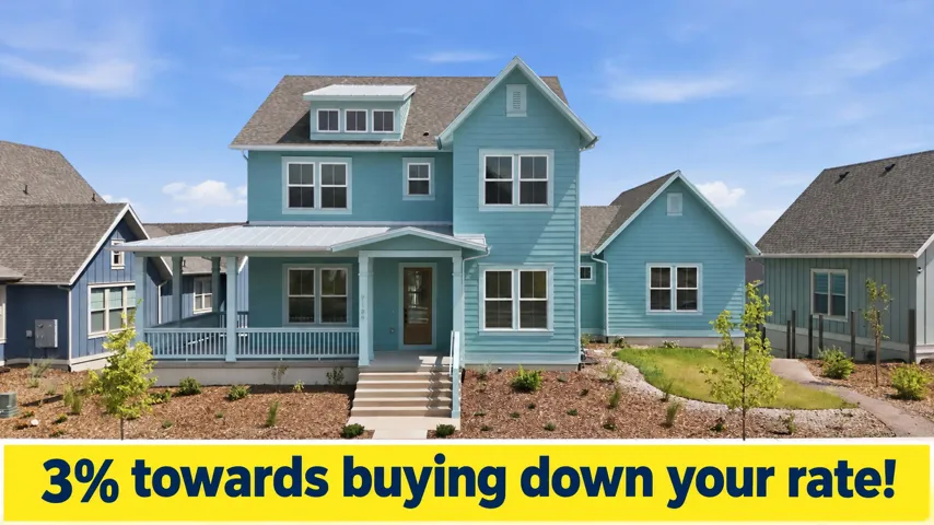 Two-story residence with light blue siding, a covered porch with white railing, and multiple windows