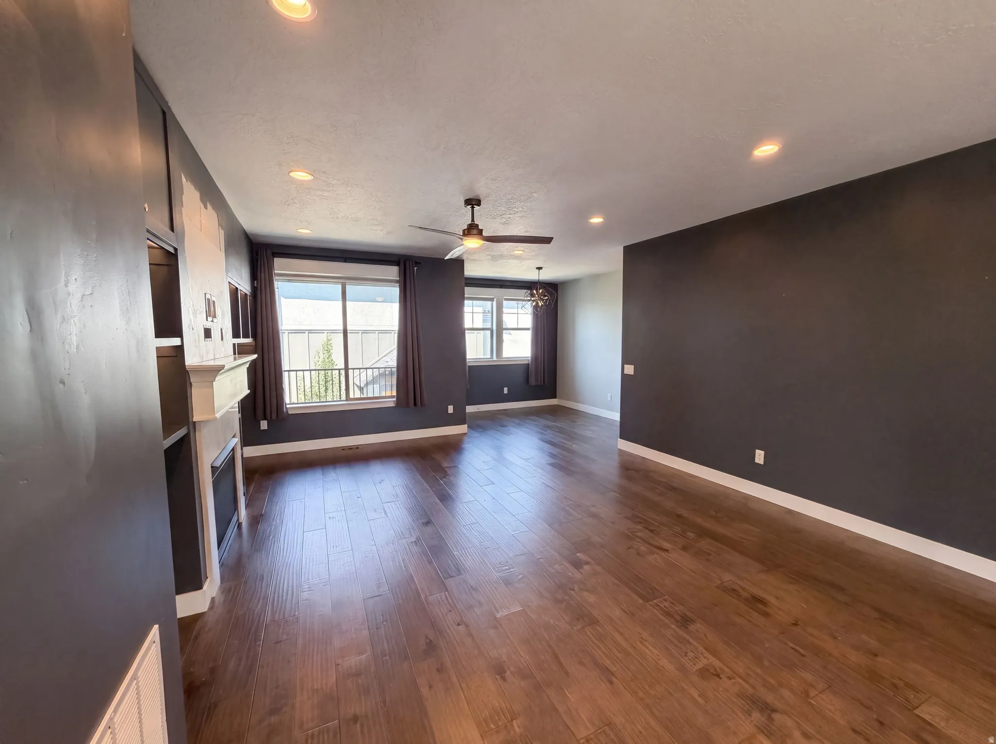 Wood-finish flooring throughout the space