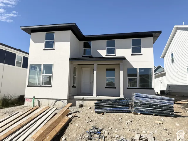 Contemporary two-story residence with a stucco exterior