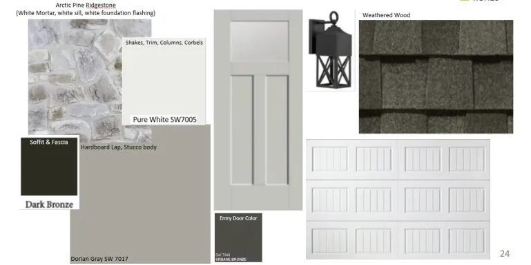 Design Board. Illustrating exterior material and color selections for the property