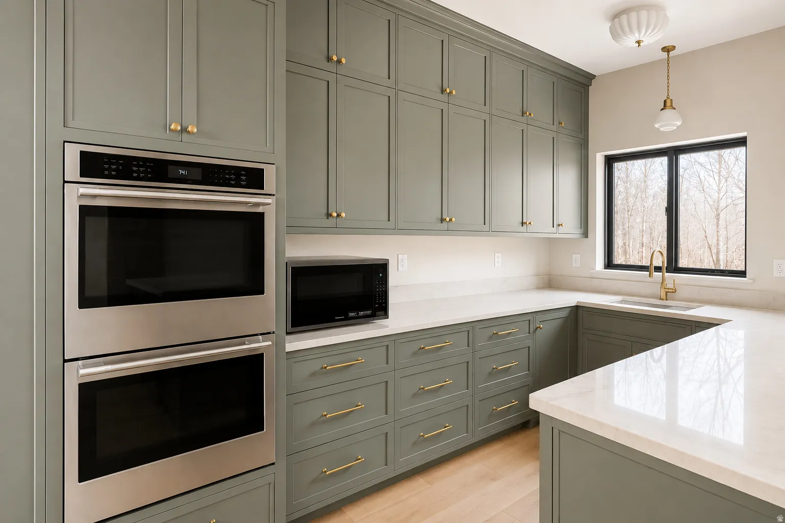 Buttler's pantry with double ovens, an extra kitchen sink and prep space