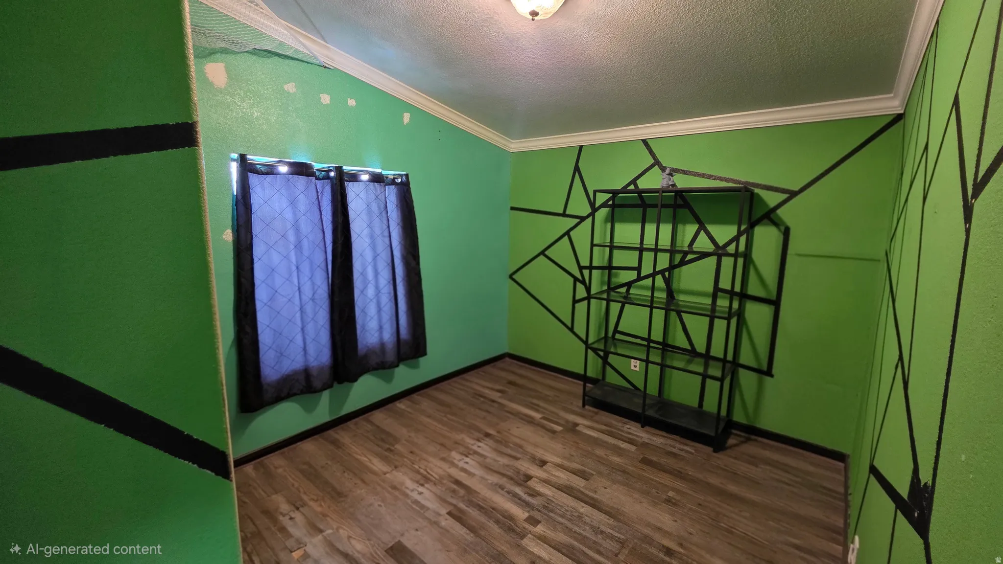 Wood-finish flooring with crown molding