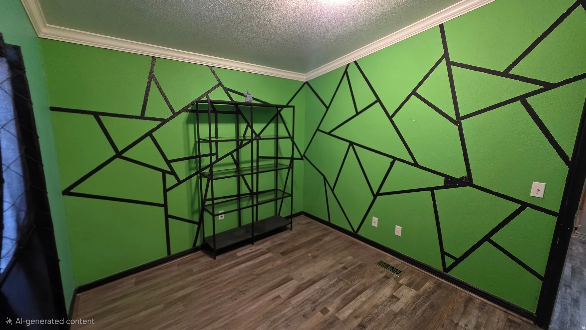 Wood-finish flooring with a distinctive wall treatment