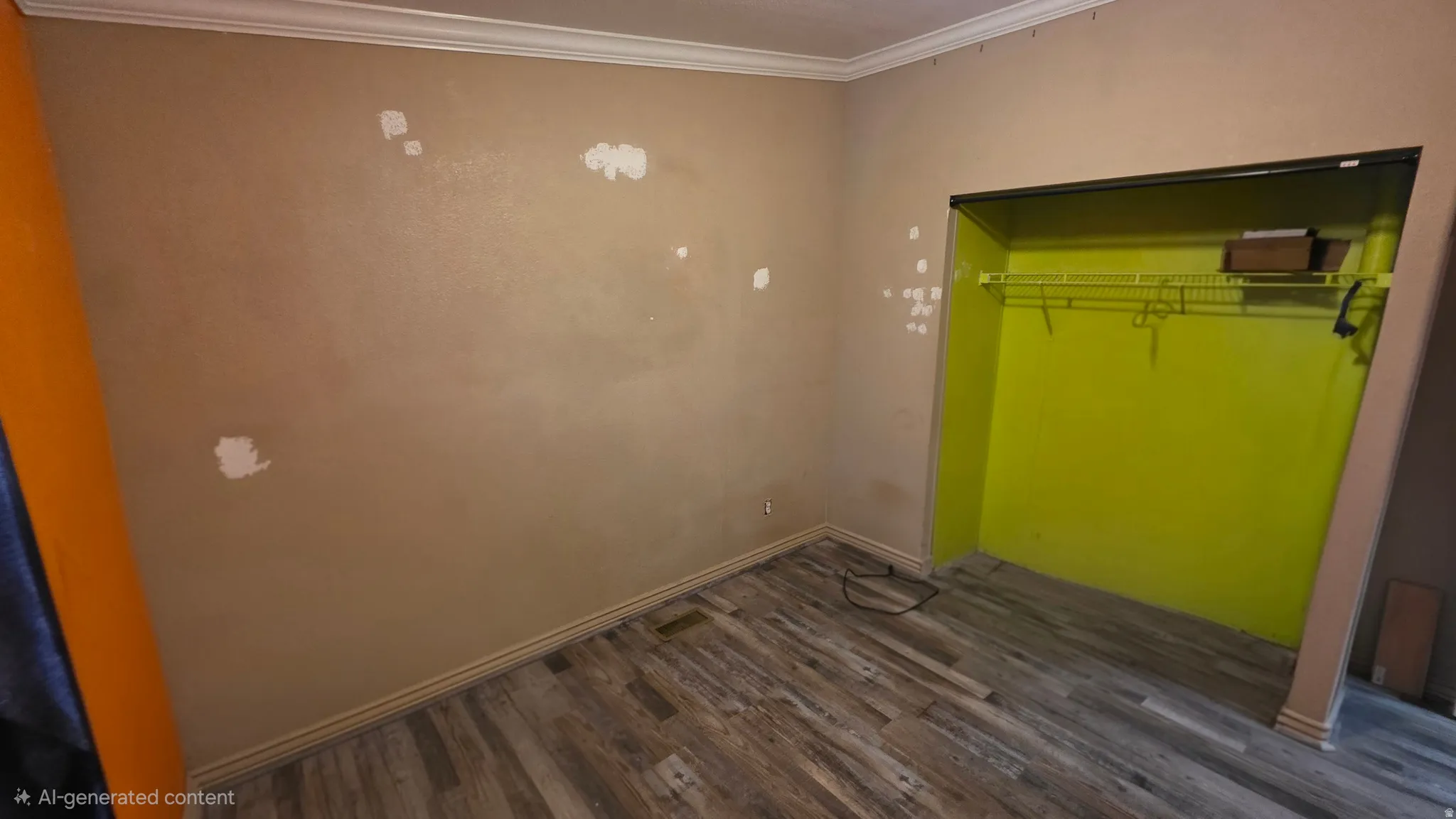 Wood-finish flooring with crown molding