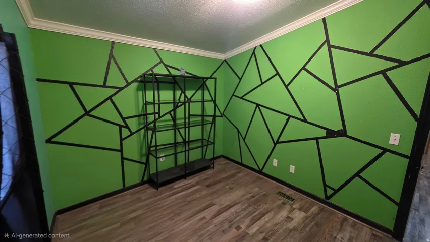 Wood-finish flooring with a distinctive wall treatment
