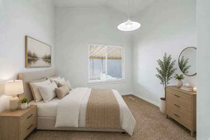 Virtually staged lower level bedroom