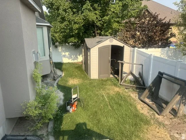 Storage shed and lawn. Planter boxes can stay (previous prospective buyer did not want them).