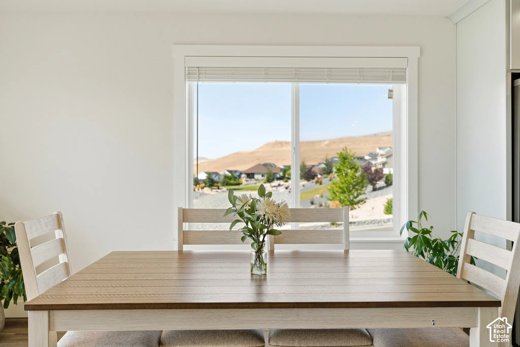 White framed window, white walls, and a built-in cabinet