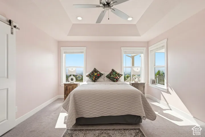 Tray ceiling with recessed lighting and ceiling fan
