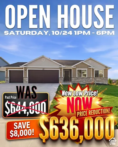 Marketing Flyer. Identifying the scheduled open house event and the adjusted list price for the property