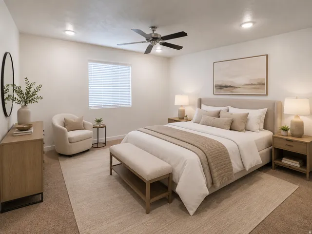 Bedroom featuring recessed lighting and a ceiling fan
