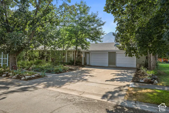 Single-story exterior with a double-width driveway, an attached two-car garage, and established landscaping