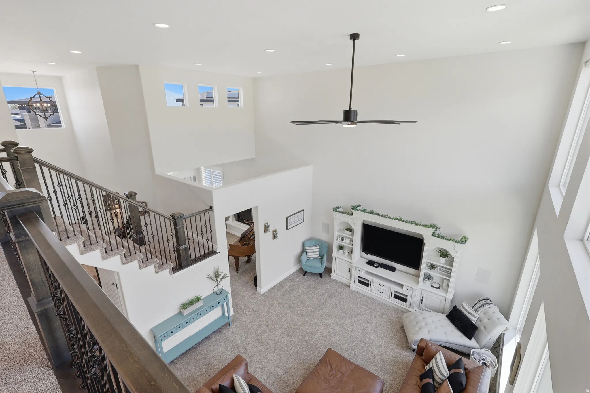 View from loft to living room on main floor.