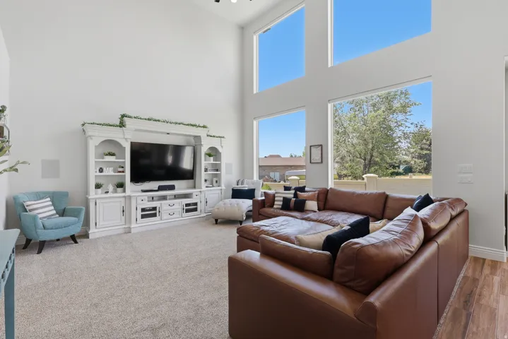 Vaulted ceiling with multiple large windows, offering ample natural light