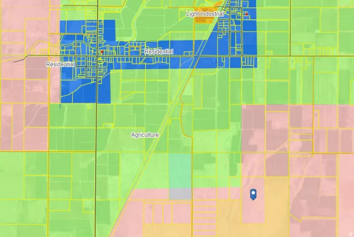 Zoning Map. Illustrating different land use classifications including residential, light industrial, and agriculture