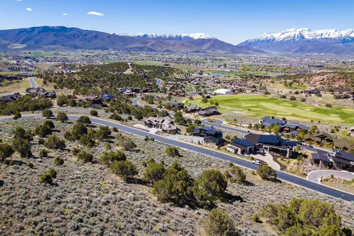 Aerial perspective showcasing a residential development with paved roads and scattered natural vegetation