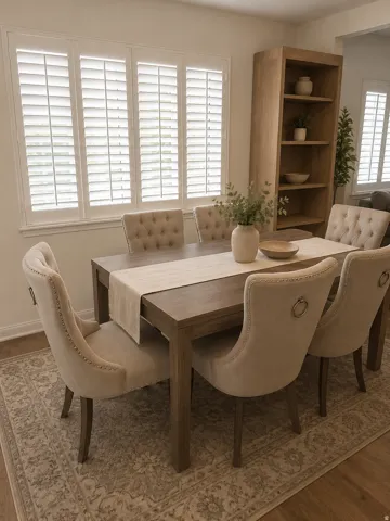 Hardwood-style flooring with a decorative area rug