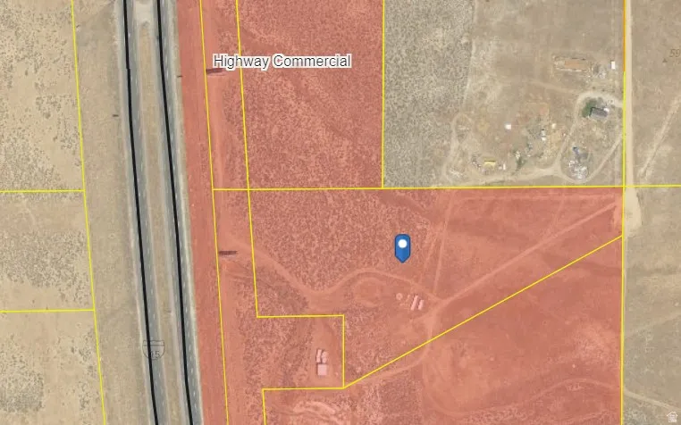 Parcel Map. Displaying the outline and location of the property, including an identified "Highway Commercial" zone