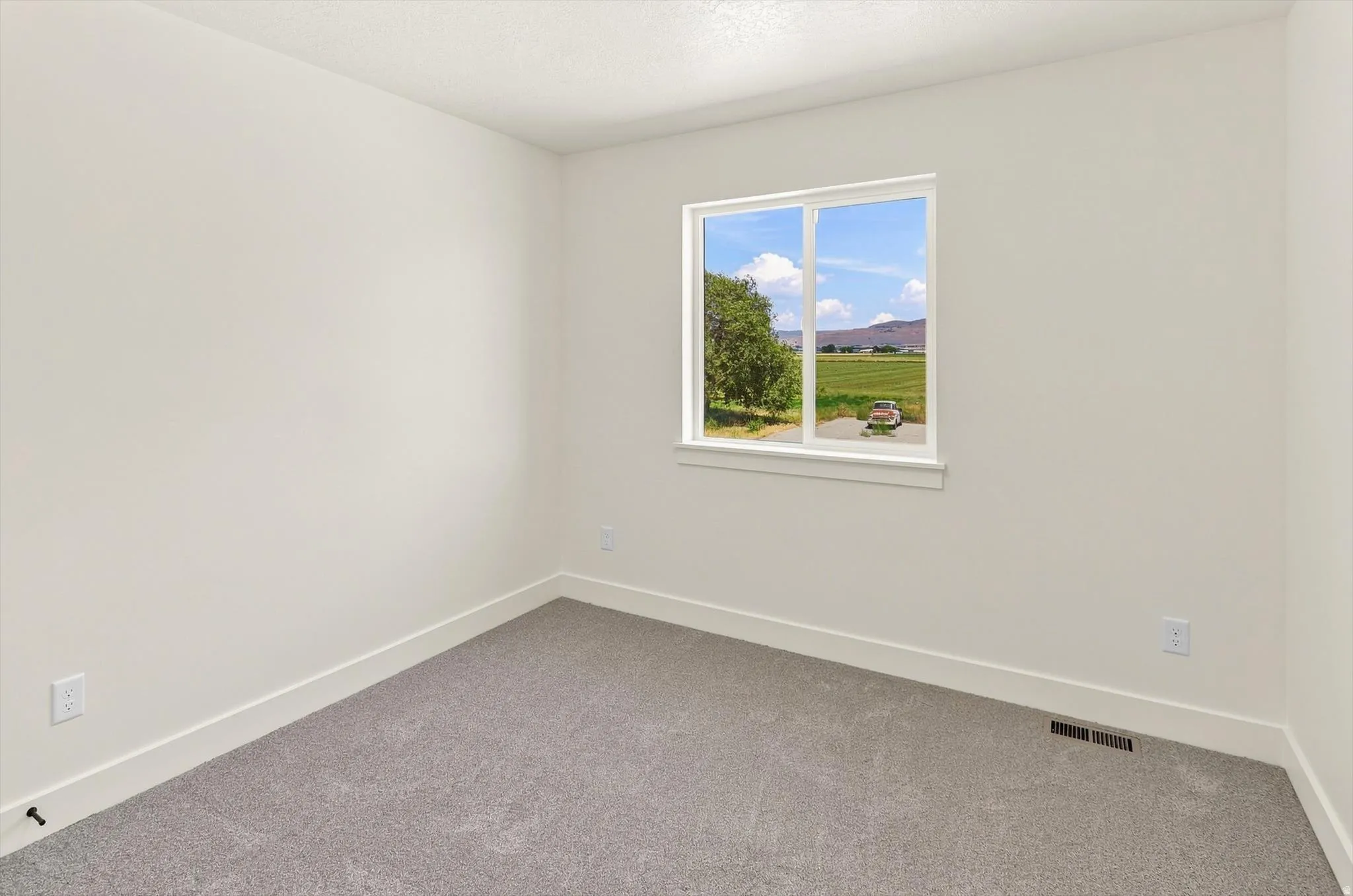 Wall-to-wall carpeting and white walls