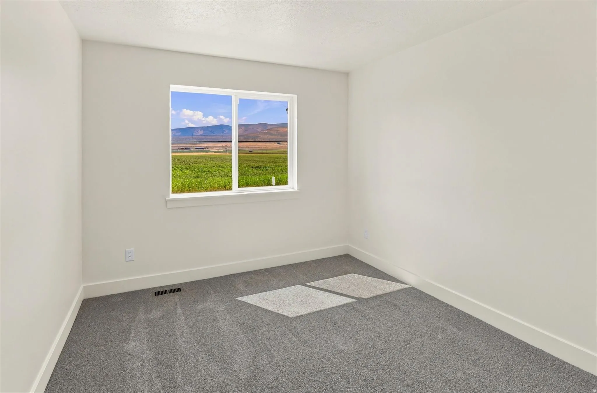 Carpeted room with a double-pane window