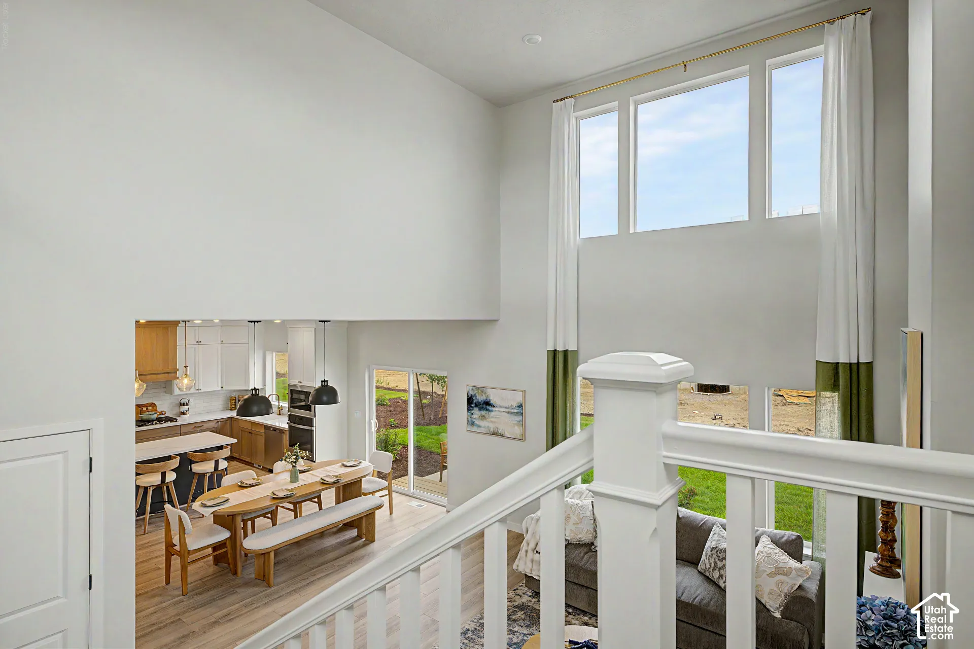 High ceilings with abundant natural light from large windows