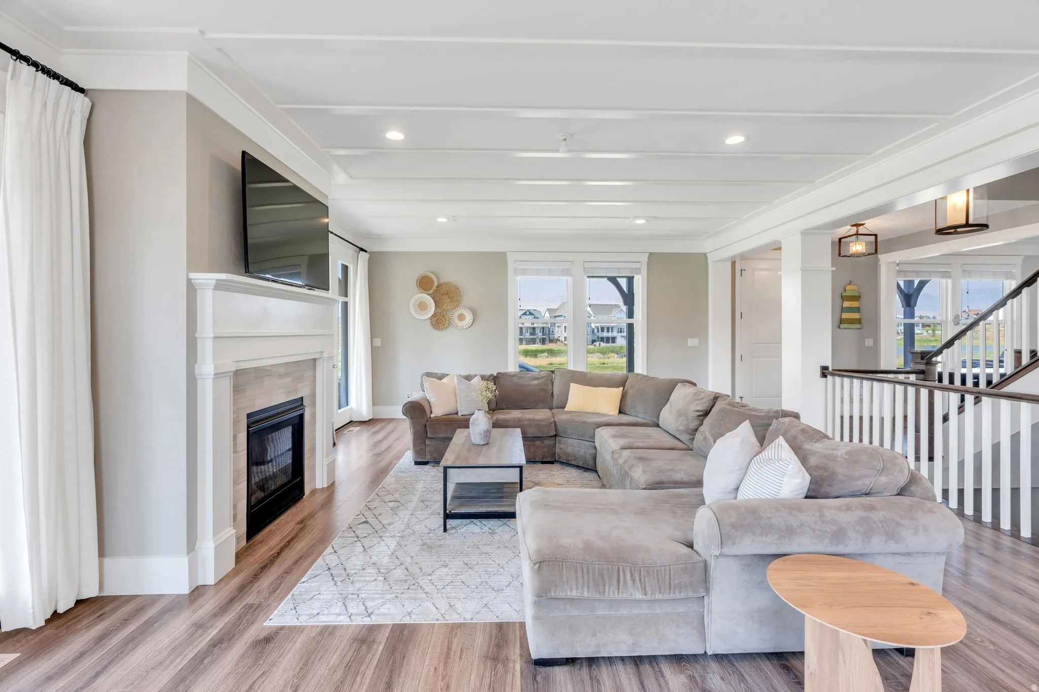 Wood-finish flooring throughout the main living space