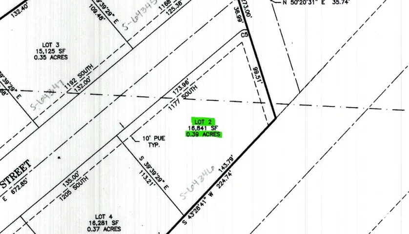Plat Map. Illustrating lot dimensions, acreage, and a public utility easement for the property
