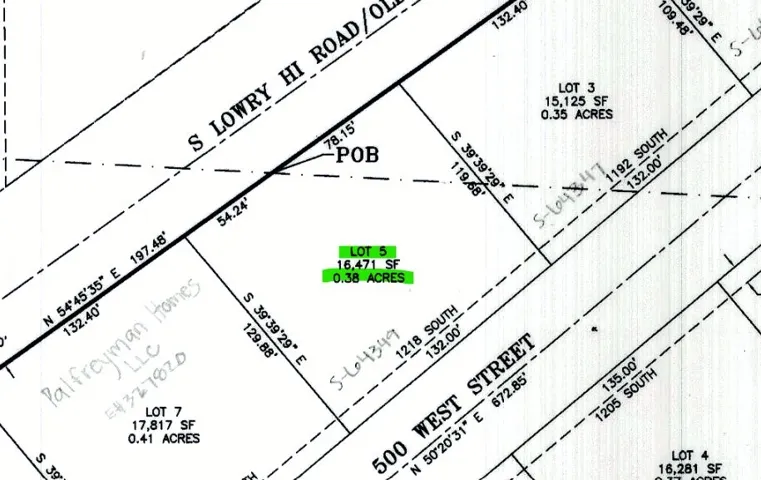 Survey Map. Depicting property lines, dimensions, and lot areas for multiple parcels