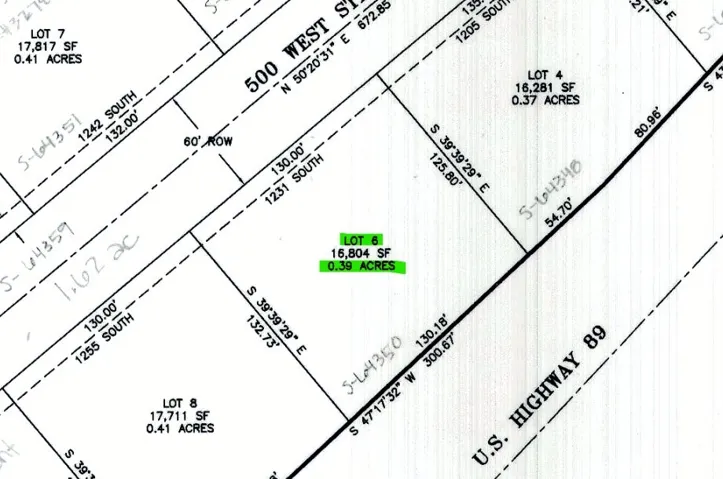 Plat Map, Lot 6. Detailing property dimensions and area for the specific lot