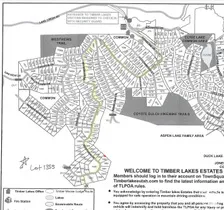 Plat Map. Illustrating the layout of lots within the Timber Lakes Estates development, with specific lot numbering and common areas indicated
