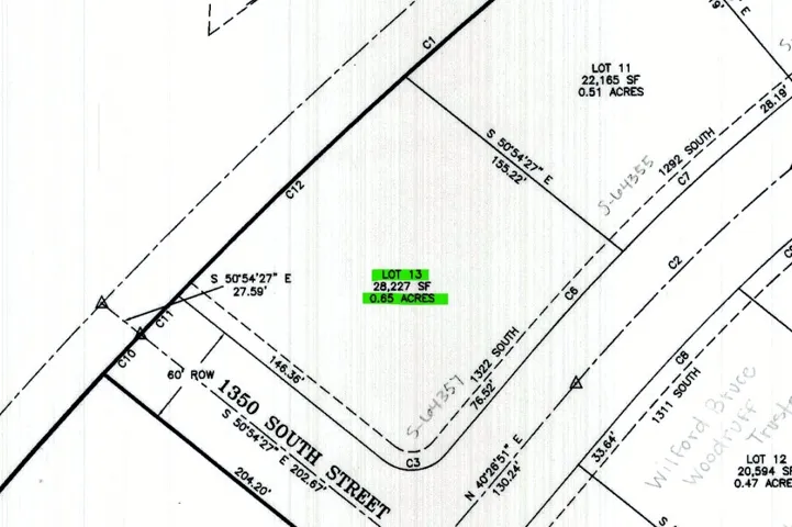Survey Plat, Lot Identification. Displaying lot dimensions, area, and street frontage for the property