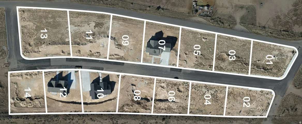 Aerial Property Map. Displaying numbered parcels within a developed area