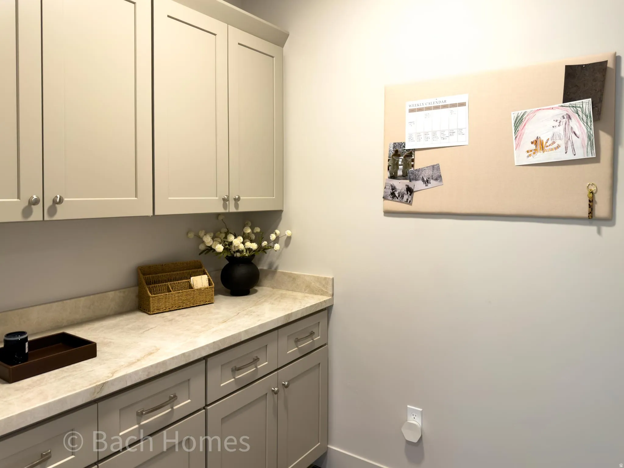 Cabinetry with panel detailing, light-toned countertop, and modern hardware