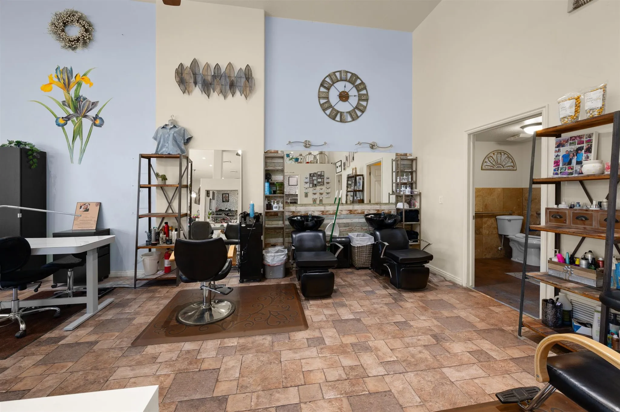 Hair styling stations with sinks