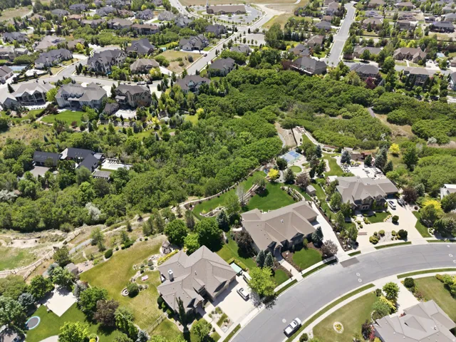 Expansive property featuring lush green landscaping, mature trees, and a terraced hillside